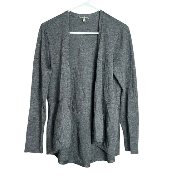 EILEEN FISHER Cardigan M Medium Fine Merino Wool Knit Open Front Sweater Gray - Picture 1 of 10